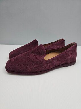 Vionic Willa 2.0 Flat Loafer Womens 10 WIDE Burgundy Suede Croc Slip On Comfort